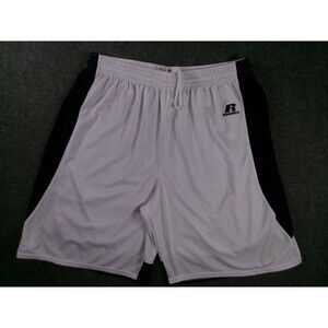 Russell Shorts Mens 2XL Athletic Mesh Basketball Drawstring White Navy Loose Fit